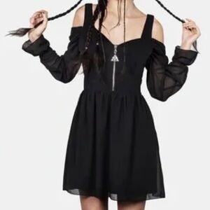 Disturbia Triquetra Black Cold Shoulder Witchy Goth Mini Dress